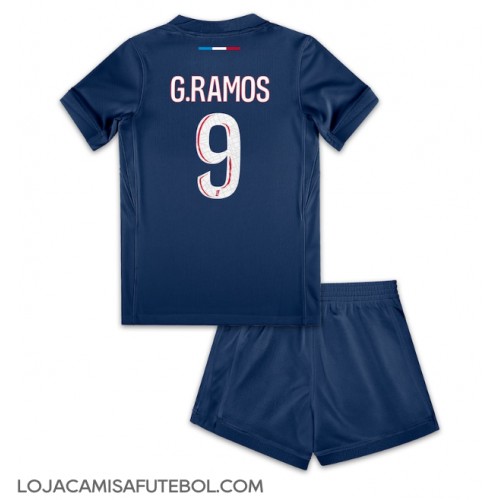 Camisa de Futebol Paris Saint-Germain Goncalo Ramos #9 Equipamento Principal Infantil 2024-25 Manga Curta (+ Calças curtas)